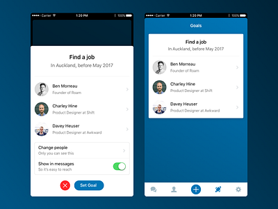 Sideproject: LinkedIn Goals app chat goals ios linkedin white