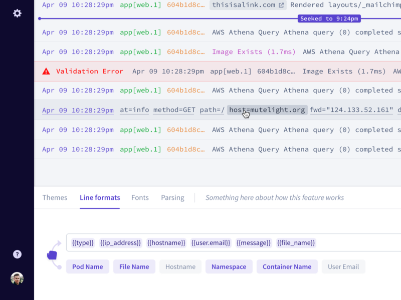 Line formats app dragdrop error logs lots of rows purple tags too much data validation web webapp