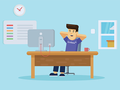A man sitting on a desk flat illustration project vector
