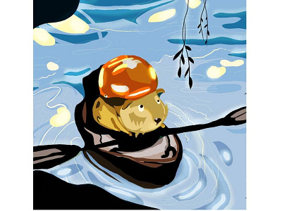 Hamster on a boat digitalillustration illustratoin