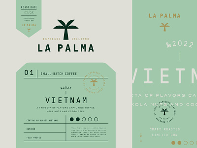 Packaging design for La Palma brand identity branding coffee coffee packaging emblem espresso label label design logo logotype packaging packaging design stamp