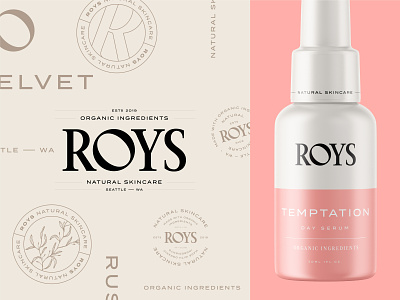 Branding for Roys Skincare branding cosmetics emblem label logo logomark logotype mark minimal minimalist monogram organic packaging design skincare