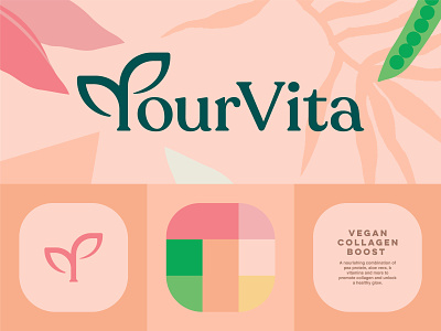 Branding for YourVita 🌱 brand identity branding collagen emblem food leaf logo logo design logo designer natural organic plant supplements vegan vitamin vitamins
