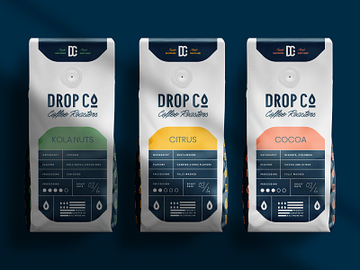 Coffee Packaging design for Drop Co. Coffee Roaster branding coffee coffee packaging coffee roaster coffee shop drop label packaging roaster