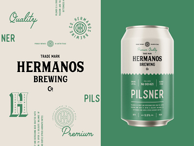 Branding & Packaging Design for Hermanos Brewing Co. badge beer branding brewing can drink emblem ipa lager logo logotype monogram packaging pale ale pilsner stamp type