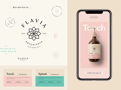 Branding for Flavia Botanicals botanicals brand design brand identity branding cosmetics emblem haircare label label design logo logotype monogram packaging skincare stamp