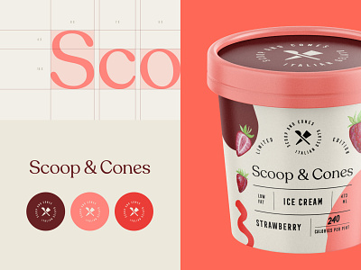 Branding for Scoop & Cones brand identity branding creamery emblem food food and beverage ice ice cream logo logotype monogram packaging packaging design strawberry