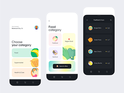 delivery app anoshko app clean cooking delivery design eat food illustraion layout minimal minimalism mobile navigation popular typography ui uiux ux whitespace
