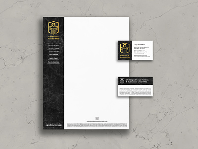 Ganther & Associates Print Pieces branding business cards gold foil logo marble stationery