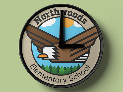 Northwoods Elementary School Clock america badge branding camping clock design eagle elementary school illustration logo mockup nature northwest school