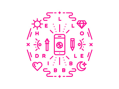 Hello Dribbble! debut flat graphic design illustration invite line minimal pink shot simple visual