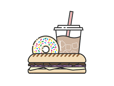 Tim Hortons meal canadian donut flat food iced coffee illustration line meal sandwich tim hortons vector yummy