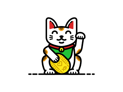 Maneki-Neko flat fortune illustration kitty line lucky cat maneki neko meow vector