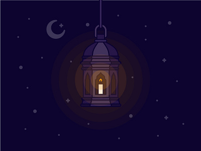 Ramadan Lantern flat illustration lantern light line minimal moon night ramadan stars vector