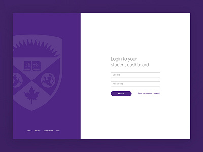 Student dashboard - Login screen