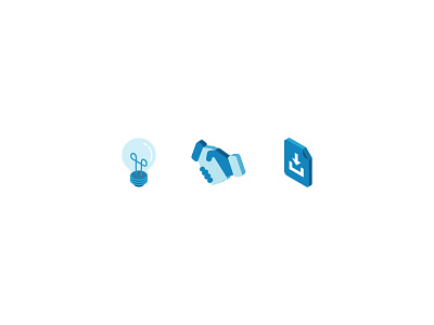 Isometric Icons blue download flat handshake icon illustration isometric lightbulb minimal monochromatic perspective vector