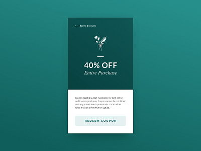 Daily UI #061 - Redeem Coupon 061 concept dailyui discount code floral mobile order purchase redeem coupon ui ux