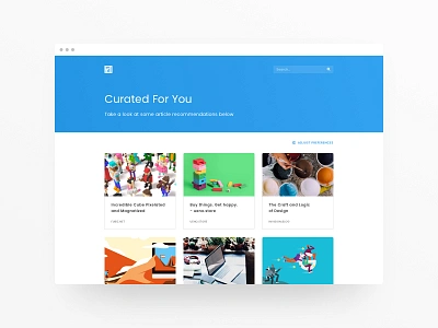 Daily UI #091 - Curated For You 091 articles card concept curated for you dailyui landing page news preferences ui ux web