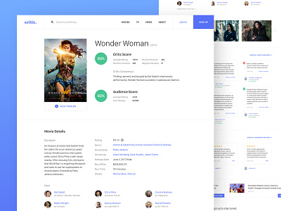Movie Review Page concept critic film icons landing page movies review slider testimonial ui ux web wonder woman