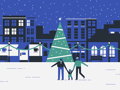 Family Ice Skating christmas city night life daughter family father flat simple holiday ice skating illustration minimal snow vector