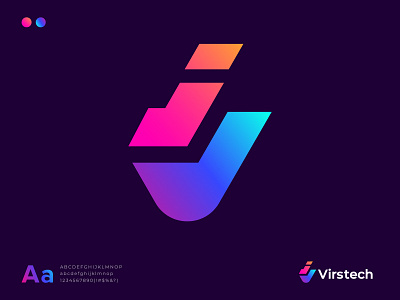Virstech Logo. Letter V + I ) Technology Logo Design