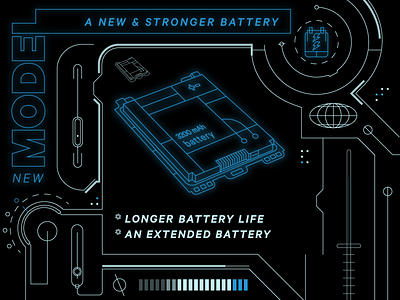 A NEW & STRONGER BATTERY ad advertisement future futuristic glow interface interface elements outlines panasonic rugged space