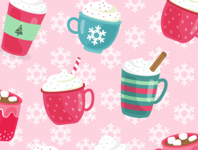 Christmas Drinks Pattern- Hot chocolate/Snowflakes design graphic design illustration pri print surfacepatterndesign textiles vector