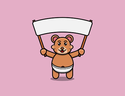 Cute Baby Bear With Big Blank Banner grizzly