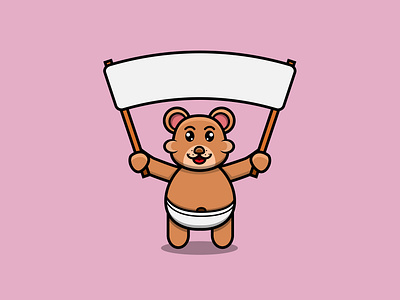 Cute Baby Bear With Big Blank Banner