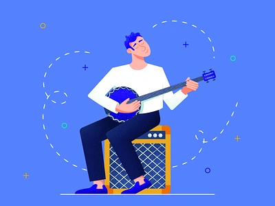 The Banjoist amp application banjo banjoist character design flat illustration music app musician texture vector web