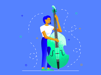 The Bassist app application bassist character design double bass flat girl illustration music music app texture vector
