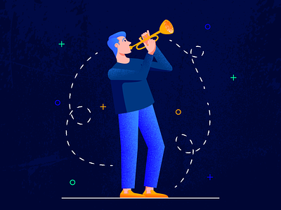 The Trumpeter application character design flat illustration man music app music application texture trumpet trumpeter vector web