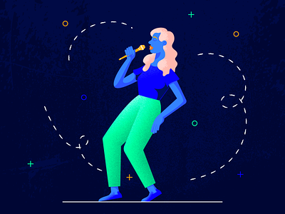 The Singer character design flat girl hero image illustration music app music application singer texture vector vocalist web