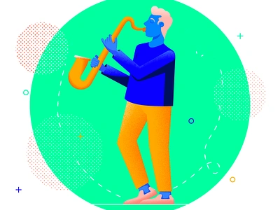 The Saxophonist character design guy illustration man music app music application musician saxophone saxophonist texture vector web