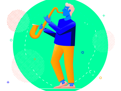 The Saxophonist character design guy illustration man music app music application musician saxophone saxophonist texture vector web