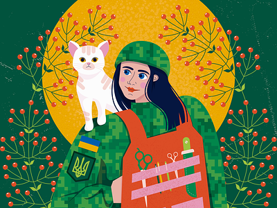 Battle Kittens army cat character design flat girl illustration save texture ukraine vector war woman