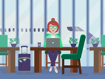 Travel App Animation Illustration airport character coffee flat girl illustration interior plane plant suitcase traveling
