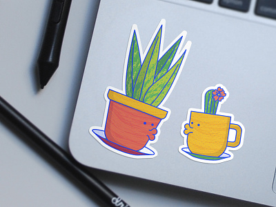Lovely Plants Sticker Design cacti cup custom stickers design dots illustration plant pot sansevieria sticker texture