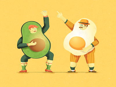 Breakfast Band avocado breakfast character dancing design dots egg illustration texture vector