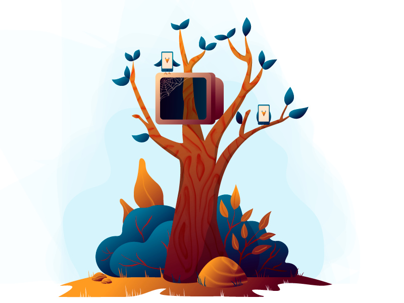 Hidden Glade mobile leaves rock forest wood nature gradient vector illustration watercolor texture tree