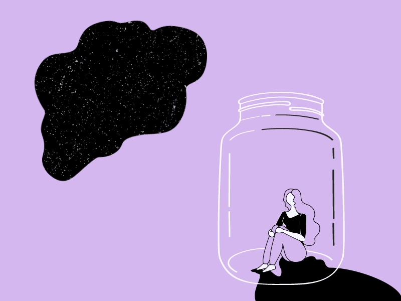 Girl in the Jar animation character girl glass illustration jar line linear night sky stars vector