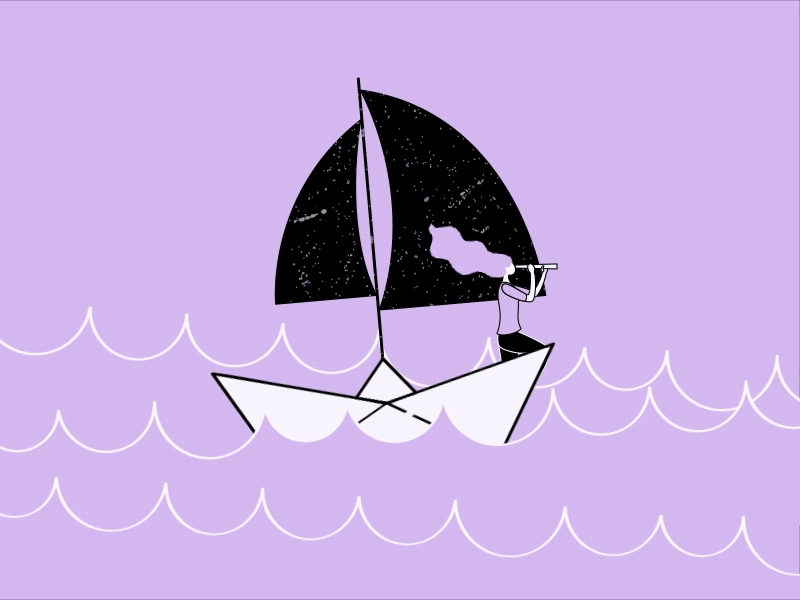 Girl on a Boat sea ship paper stars night dream design animation boat girl character illustration