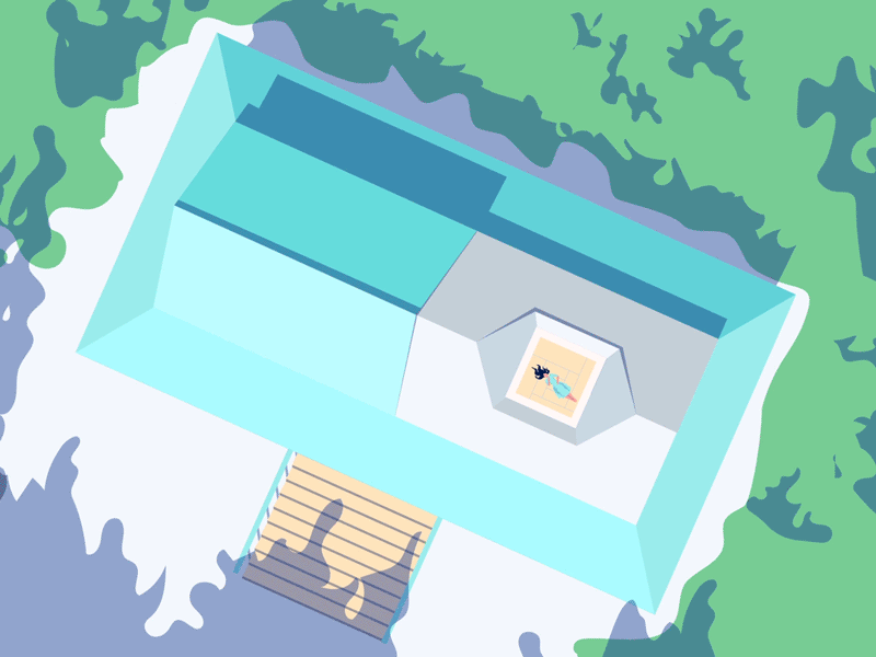 House of Light girl roof vector illustration flat shadows light interaction animation character house japan