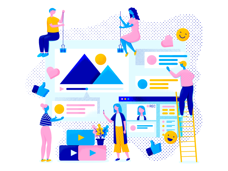 Video Creation Team texture design vector app web video hero landing page cover illustration interface emoji