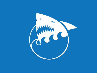 Lil Sharkie aquatics blue circle great white logo mark safety shark shirt waves