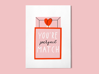 You're perfect match card cartoon concept cool creative market cute design doodle fun happy holiday illustration match perfect pink poster red romantic valentine valentines day