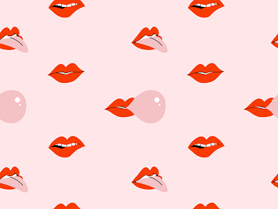 Red sexy lips | Valentine' day pattern bite bubble gum cool cute day design girl happy illustration lips lipstick pattern pink print red seamless sexy valentine valentines day woman