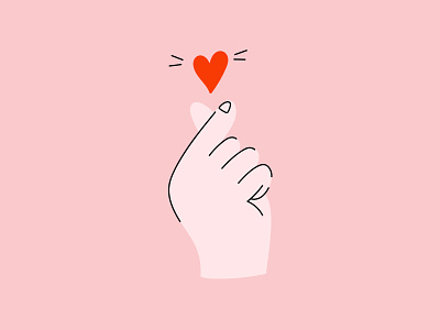 Finger heart card cartoon creative market cute design finger heart flat heart illustration love pink valentine valentines day vector