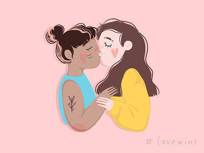 #lovewins cartoon couple creative market design gay gay pride gay rights girls happy illustration kiss lgbt lgbtq love month pink pride pride month