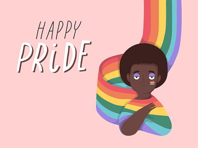 Happy Pride! afro american beautiful black cartoon creative market flag flat gay graphic design happy pride illustration lgbt lgbtq pride pride month rainbow rainbow flag style woman